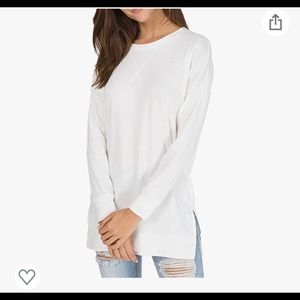 Levaca White Long Sleeve Side Split Loose Casual Pullover Tunic Tops